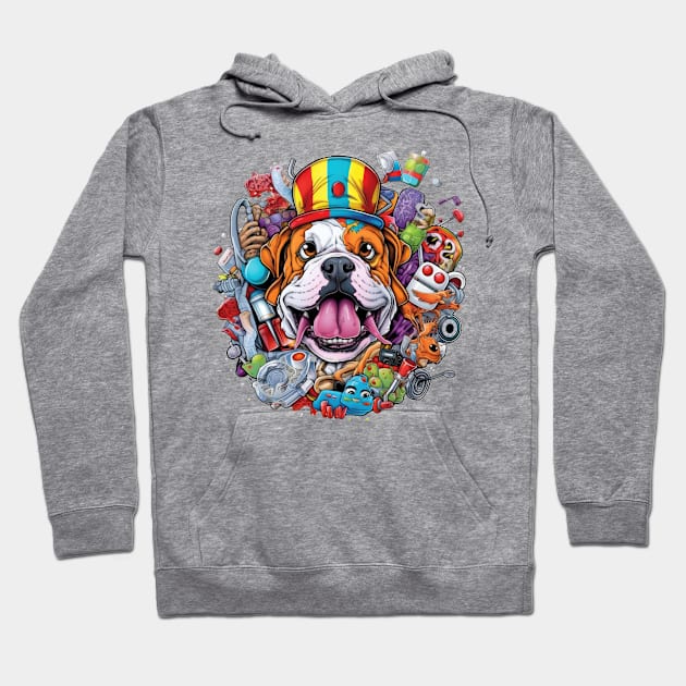 A comical Physician English Bulldog t-shirt design with the dog wearing a silly hat and clown nose Hoodie by teestore_24